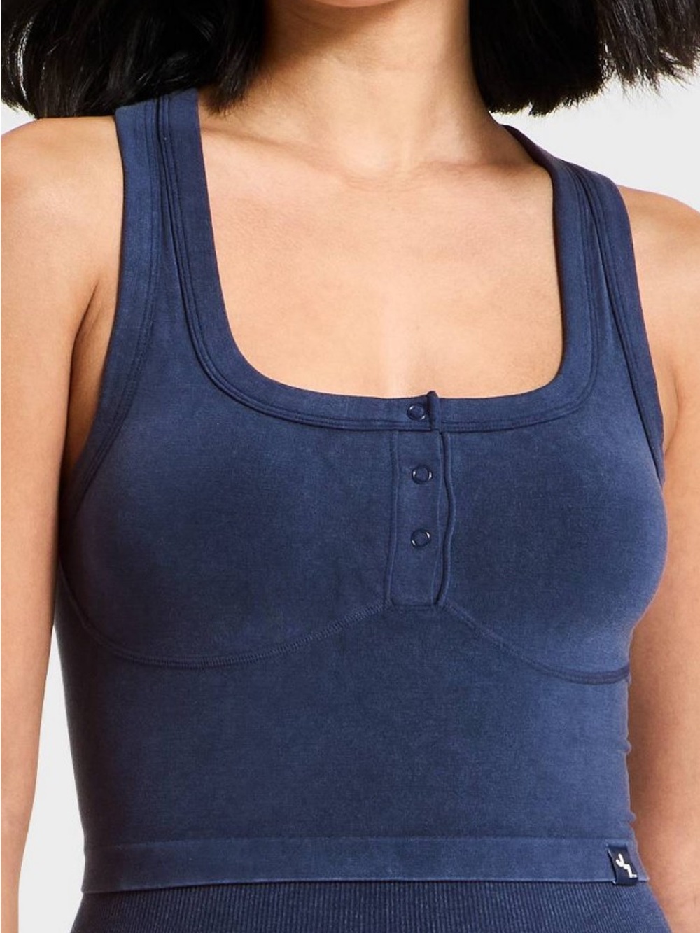 JoyLab Navy Ribbed Square-Neck Tank Bra with Front Snaps